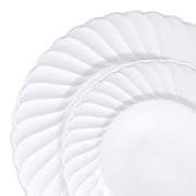 White Flair Disposable Plastic Dinnerware Set, designed to add a clean, modern touch to your table for any event