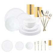 White Flat Round Disposable Plastic Tableware Set brings clean, contemporary elegance to weddings, dinners, and celebrations