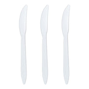 White Medium Weight Plastic Knives designed for effortless cutting at casual meals, parties, or events
