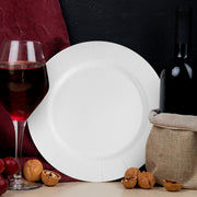 White Round Charger Plates (13") enhance the look of a formal dining table with floral decor and linen detail