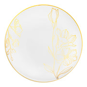 White and gold antique floral plastic dinner plates, 10.25-inch round shape
