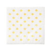White and gold dot beverage napkins measuring 10" x 10" when unfolded, sized just right for cocktails and snacks