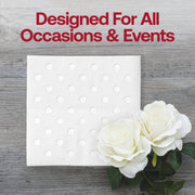 White and silver beverage napkins designed to complement any celebration theme, from bridal showers to corporate events