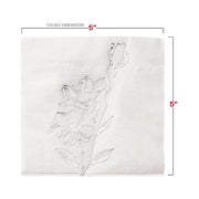 White and silver floral paper beverage napkins, unfolded size 10" x 10", ideal for cocktail receptions and buffets.