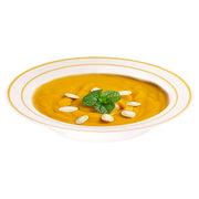 White dessert bowls with a gold-edged rim, 5 oz round plastic design