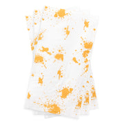 White dinner napkins with metallic gold paint splatter, great for modern tablescapes and elegant decor themes