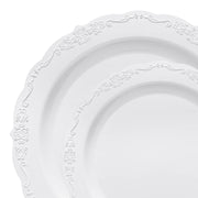 White disposable dinnerware with a silver vintage rim, bringing a refined touch to any dining occasion