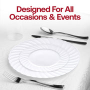 White disposable pastry plates, 6-inch round with a flair design, 180-pack ideal for catering, parties, or celebrations