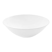 White disposable plastic soup bowls with silver rim