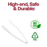 White disposable serving tongs in action, perfect for buffet setups and catering events