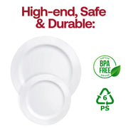 White economy plates set on a casual picnic table, suitable for all types of informal gatherings and celebrations