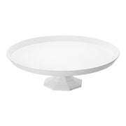 White medium round plastic cake stand with 11.6-inch top diameter, perfect for showcasing cakes and desserts