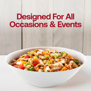 White organic round disposable plastic soup bowls, 16 oz capacity, perfect for weddings, parties, and formal occasions