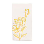White paper dinner napkins with gold antique floral print, perfect for elegant disposable tableware needs