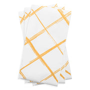 White paper dinner napkins with gold diamond pattern, perfect for elevating any event with a touch of sophistication