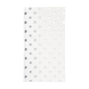 White paper dinner napkins with silver dots, elegant and disposable, ideal for formal and casual events