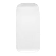 White rectangular disposable plastic plate with a flat raised edge, measuring 10.6x5 inches, sold in a 120-pack