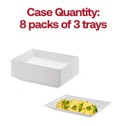 White rectangular serving tray measuring 9 inches by 13 inches with a groove rim, designed for secure food display