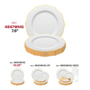 White round blossom-style plastic plate with a gold rim, 7.5-inch