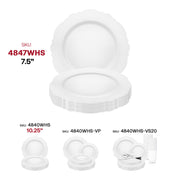White round blossom disposable plastic plates with a silver rim, ideal for salads and appetizers