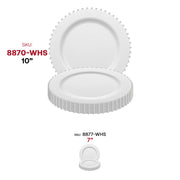 White round disposable dinner plates with a luxurious silver pearl string rim, 10-inch size