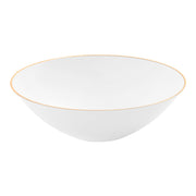 White round disposable plastic dessert bowls with a stylish gold rim