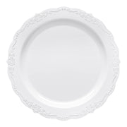 White round disposable plastic plates with a chic vintage design, 7.5-inch size