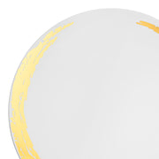 White round plastic appetizer plates with a gold moonlight design