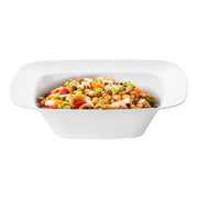 White rounded square plastic soup bowls, 12 oz size, disposable design