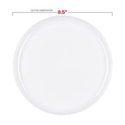 White salad plate measuring 8.5 inches in diameter, ideal for starters, side dishes, or desserts