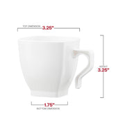 White square plastic coffee mugs with a contemporary 3.25" x 3.25" design, 8 oz. capacity, ideal for cafes, weddings, and gatherings
