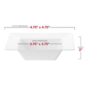 White square plastic dessert bowls, measuring 4.75 inches, 5 oz capacity, ideal for serving treats, pack of 120
