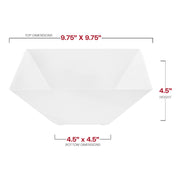 White square serving bowl containing a colorful pasta salad, ideal for casual or formal events