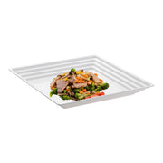White square tray with groove rim filled with a fresh, vibrant meat and salad, perfect for serving healthy meals at events