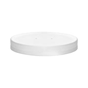 White vented paper lid for disposable soup and food containers, eco-friendly and sturdy disposable cover for professional catering.