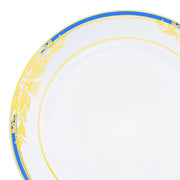 White with Blue and Gold Harmony Rim Plastic Dinner Plates