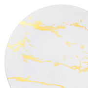White with Gold Marble Stroke Round Disposable Plastic Appetizer/Salad Plates