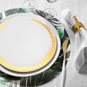 White with Gold Moonlight Plates served fruit and salad at a wedding with celestial décor.