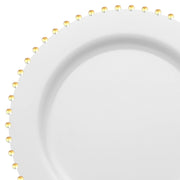 White with Gold Pearl String Round Disposable Plastic Dinner Plates