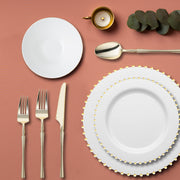 White with Gold Pearl String Round Tableware Set laid out for a grand celebration.