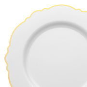 White with Gold Rim Round Blossom Disposable Plastic Dinner Plates