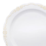 White with Gold Vintage Rim Round Disposable Plastic Dinner Plates