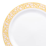 White with Pink and Gold Mosaic Rim Round Plastic Appetizer/Salad Plates