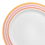 White with Red and Gold Chord Rim Plastic Dinner Plates