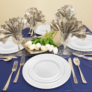 White with Silver Edge Rim Plastic Wedding Value Set, SKU 110SC-VSbox, includes 10" dinner plates, 7.5" appetizer plates, 7.25" forks, 8" knives, 6.25" spoons, and 4.5" cups