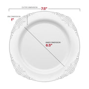 White with Silver Fancy Appetizer Plate features a 7.5-inch diameter perfect for elegant small-plate servings
