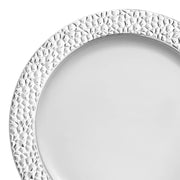 White with Silver Hammered Rim Round Plastic Dinner Plates