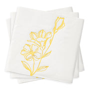 White with gold antique floral cocktail napkins, available in bulk case quantity of 600 for event planners and hosts