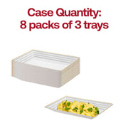 White with gold rim rectangular trays offer both style and function for events.