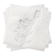 White with silver antique floral beverage napkins, perfect for cocktail service and upscale events